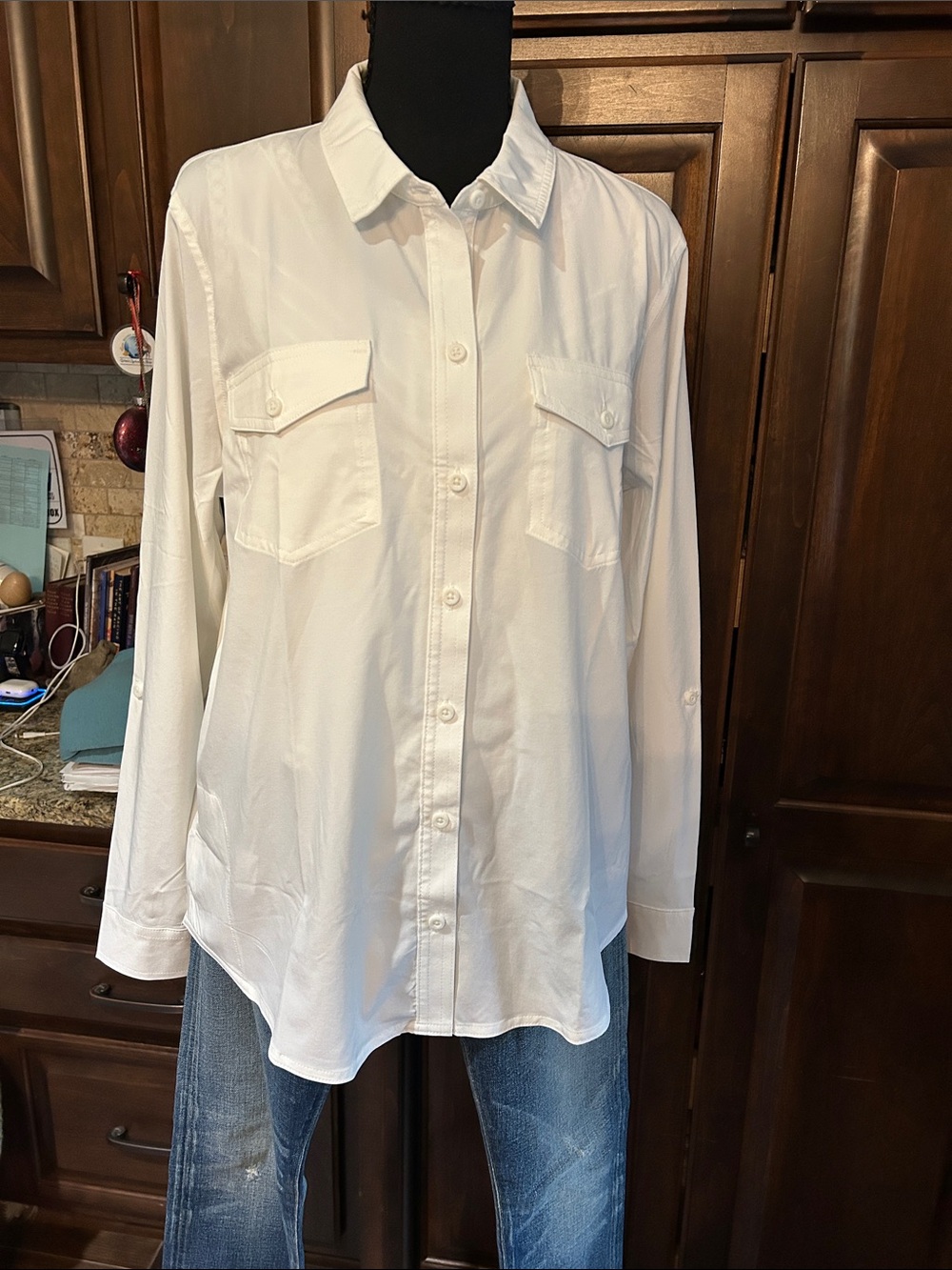 1990’s Eddie Bauer Sz M Classic White Button-Up Women's Shirt